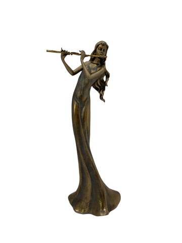 Fuvolázó lány bronz bevonatú szobor