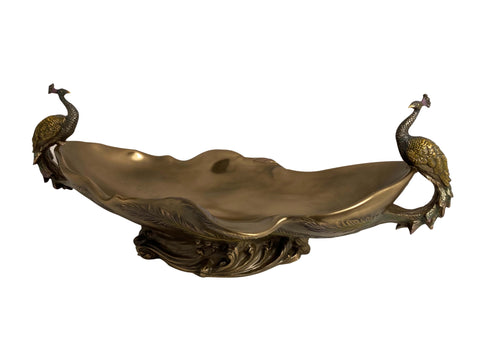 Pávás nagy bronz bevonatú kínáló tál